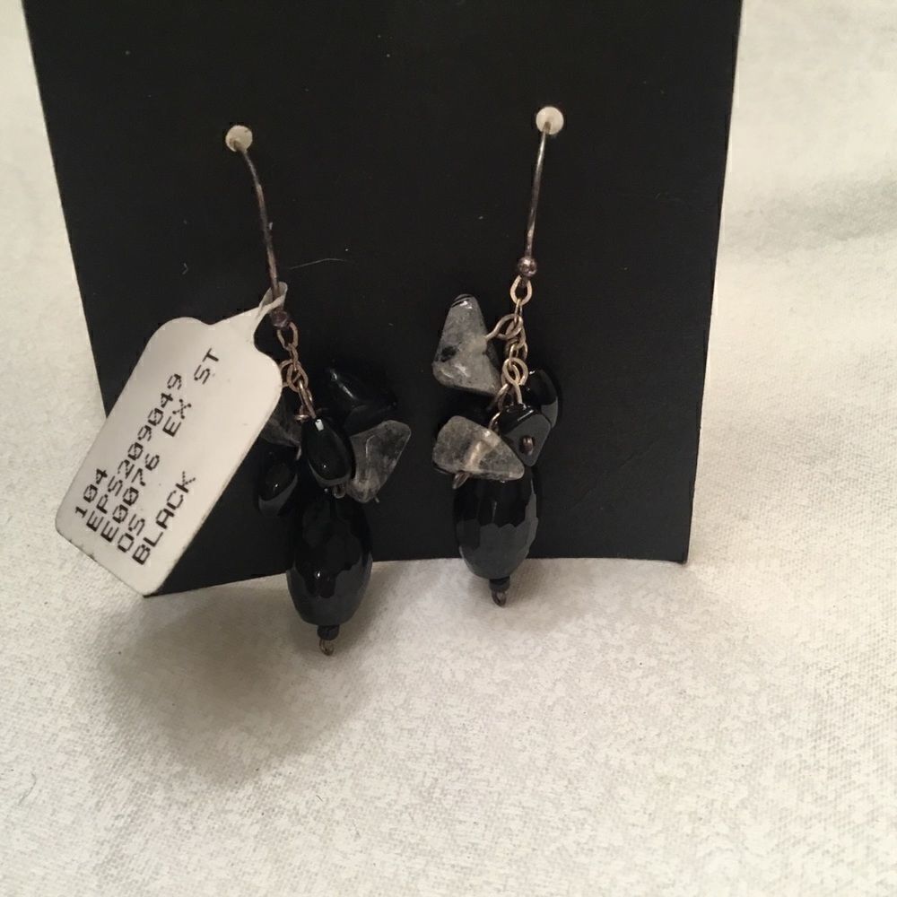 Silvertone Black and White Dangle Earrings